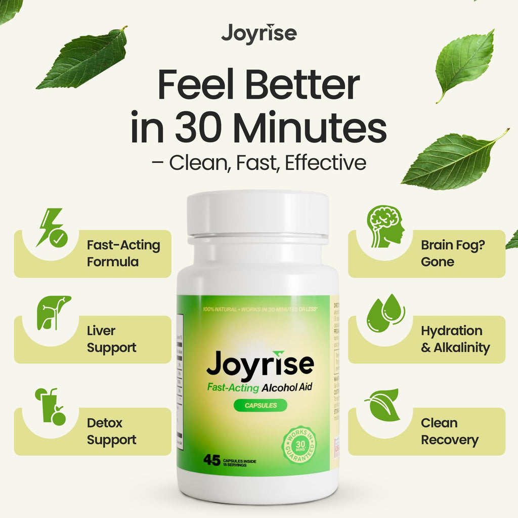 Joyrise® After Drinking Aid – Fast Acting Capsules with DHM – Alcohol Metabolism Support, Liver Health, Rapid Bioavailability & Body Replenishment – 45 Capsules (15 Servings) - TrustMedUSA