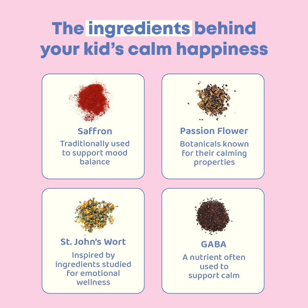 JoySpring Mood Munchies Saffron Gummies for Kids 4+ | Saffron Extract Supplement with GABA, Passion Flower & St Johns Wort | Sugar Free Vegan Brain Support - TrustMedUSA