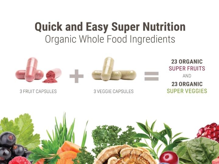 Juce Original Formula - Organic Super Fruit & Veggies Supplement - Gluten/Gelatin Free, Soy Free & Vegan- Reds & Greens Superfood Capsules- 23 Fruits & 23 Vegetables (180 Count)- By Terra Kai Organics - TrustMedUSA