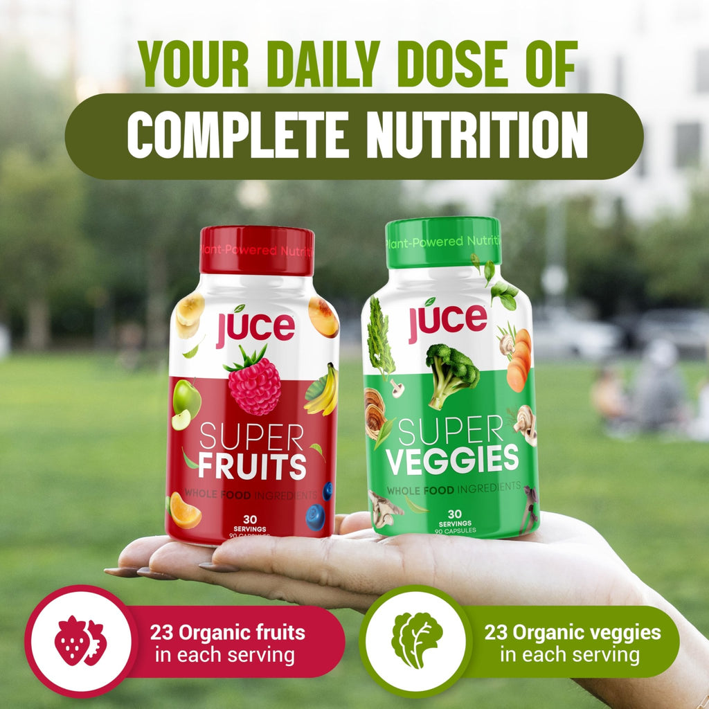 Juce Original Formula - Organic Super Fruit & Veggies Supplement - Gluten/Gelatin Free, Soy Free & Vegan- Reds & Greens Superfood Capsules- 23 Fruits & 23 Vegetables (180 Count)- By Terra Kai Organics - TrustMedUSA