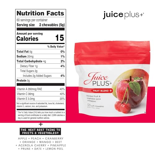 Juice Plus+ Fruit Blend Soft Chews (Chewables) - Boost Your Nutrition with 11 Fruits & Plant Ingredients - Vegan Gummy for Kids & Adults - Vitamins, Whole Food Nutrition - 120 Chewables - TrustMedUSA