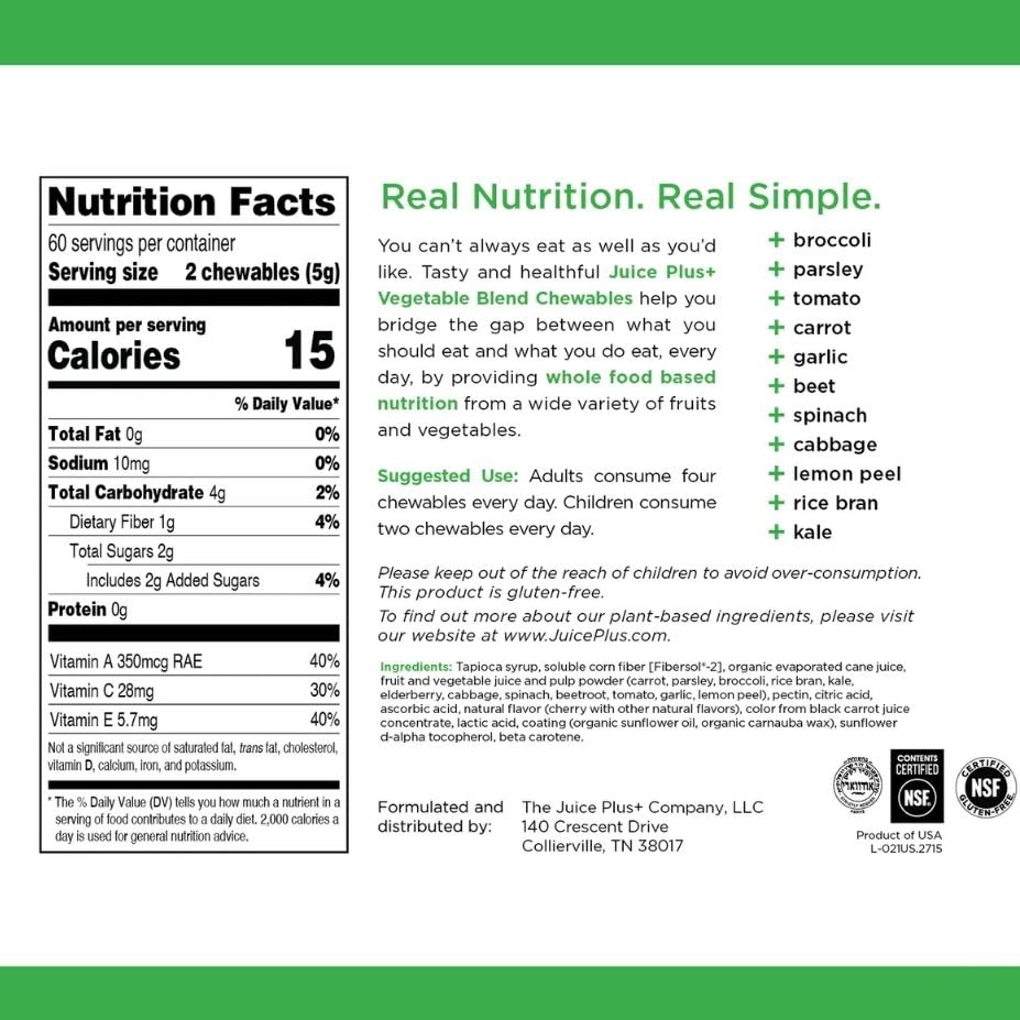 Juice Plus+ Fruit, Vegetable & Berry Blend Soft Chews (Chewables) - 30 Plant-Based Ingredients! Vegan Gummies for Kids & Adults - Gluten-Free, Non-GMO, No HFCS - Prepacked 3 Pouches (30 Chews Each) - TrustMedUSA
