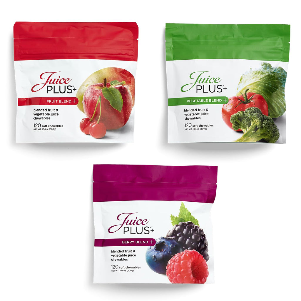 Juice Plus+ Fruit, Vegetable & Berry Blend Soft Chews (Chewables) - 30 Plant-Based Ingredients! Vegan Gummies for Kids & Adults - Gluten-Free, Non-GMO, No HFCS - Prepacked 3 Pouches (30 Chews Each) - TrustMedUSA