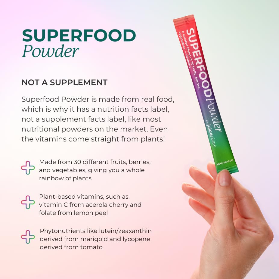 Juice Plus+ - Superfood Powder - Drink with 30 Fruits Berries Veggies Plant Vitamins for Refreshing Immune Wellness Boost - 30 Stick Packs - TrustMedUSA