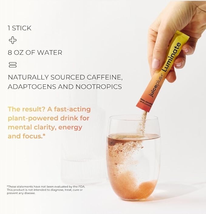 JuicePlus+ Luminate - Plant-Based Cognitive Support Drink with Ashwagandha, Lions Mane & Coffee Berry for Clarity & Vitality - 15 Sticks, 2.75 oz - Maple Wellness Supplements