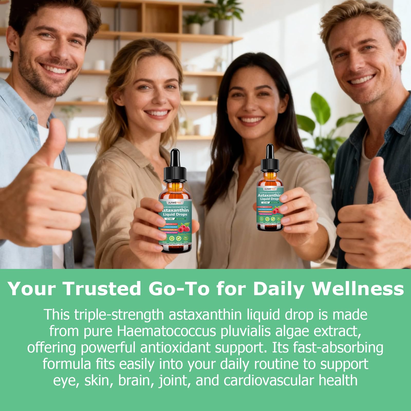 JUIWEFKK Astaxanthin Supplement 12mg Liquid Drops, Premium Natural Astaxanthin Antioxidant from Fresh Microalgae Source w. Mct Oi for Eye Immune Joint Skin Health, Liquid Formula for Max Absorption - TrustMedUSA