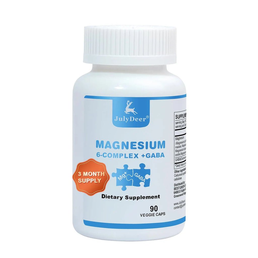 JulyDeer Sixfold Magnesium Complex | 350mg of Magnesium Glycinate, Malate, Citrate, Taurine, Oxide, Mg+ for Muscles,Nerves,& Energy, GABA Sleep Support | High Absorption | Vegan | 90 Capsules - TrustMedUSA