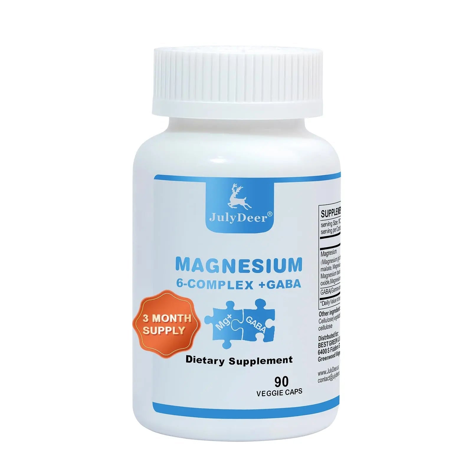 JulyDeer Sixfold Magnesium Complex | 350mg of Magnesium Glycinate, Malate, Citrate, Taurine, Oxide, Mg+ for Muscles,Nerves,& Energy, GABA Sleep Support | High Absorption | Vegan | 90 Capsules - TrustMedUSA