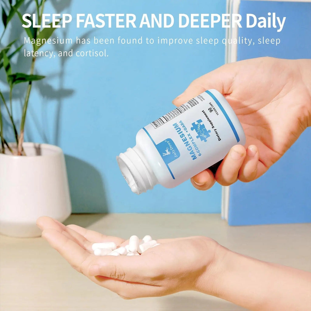 JulyDeer Sixfold Magnesium Complex | 350mg of Magnesium Glycinate, Malate, Citrate, Taurine, Oxide, Mg+ for Muscles,Nerves,& Energy, GABA Sleep Support | High Absorption | Vegan | 90 Capsules - TrustMedUSA