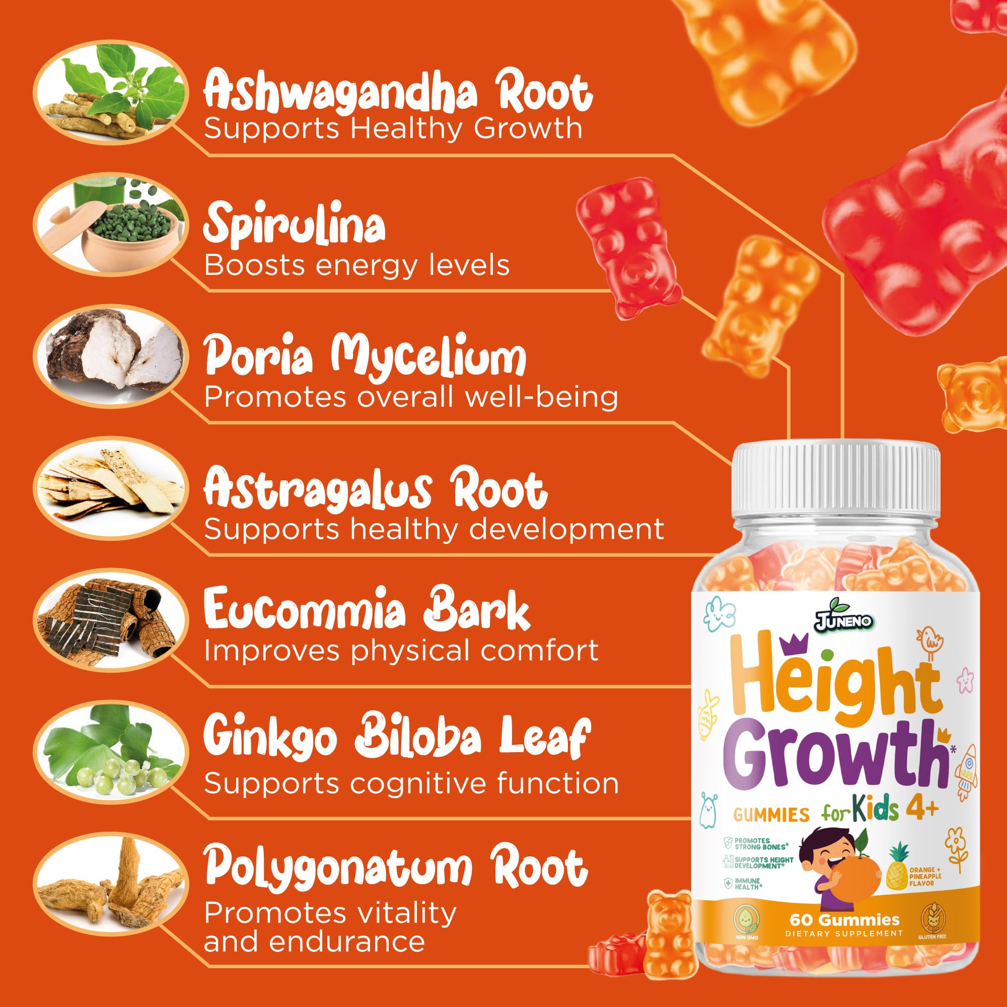 Juneno Height Growth Vitamins Supplement Gummies - Grow Taller for Teens Kids Boys Girls - Natural Height Increaser Maximizer Multivitamin - TrustMedUSA