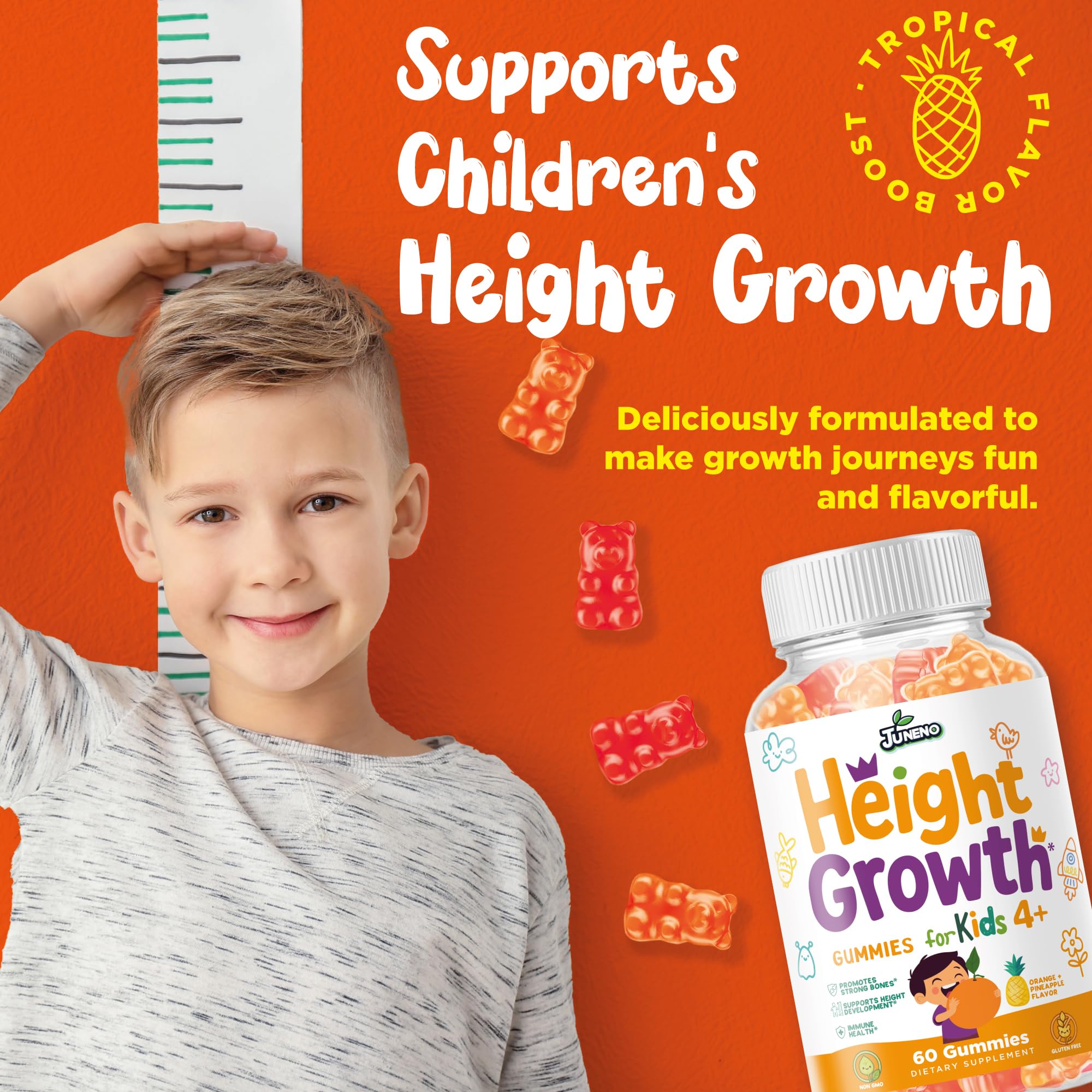 Juneno Height Growth Vitamins Supplement Gummies - Grow Taller for Teens Kids Boys Girls - Natural Height Increaser Maximizer Multivitamin - TrustMedUSA