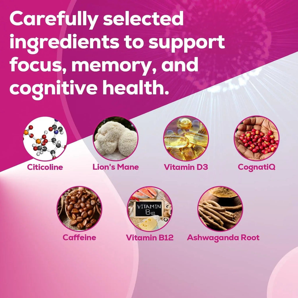 Just Thrive Focus & Memory Gummies – Nootropic Brain Supplement for Clarity, Concentration, Memory Support, & Energy – Citicoline, Lion’s Mane, Vitamin B12 & D3 - TrustMedUSA