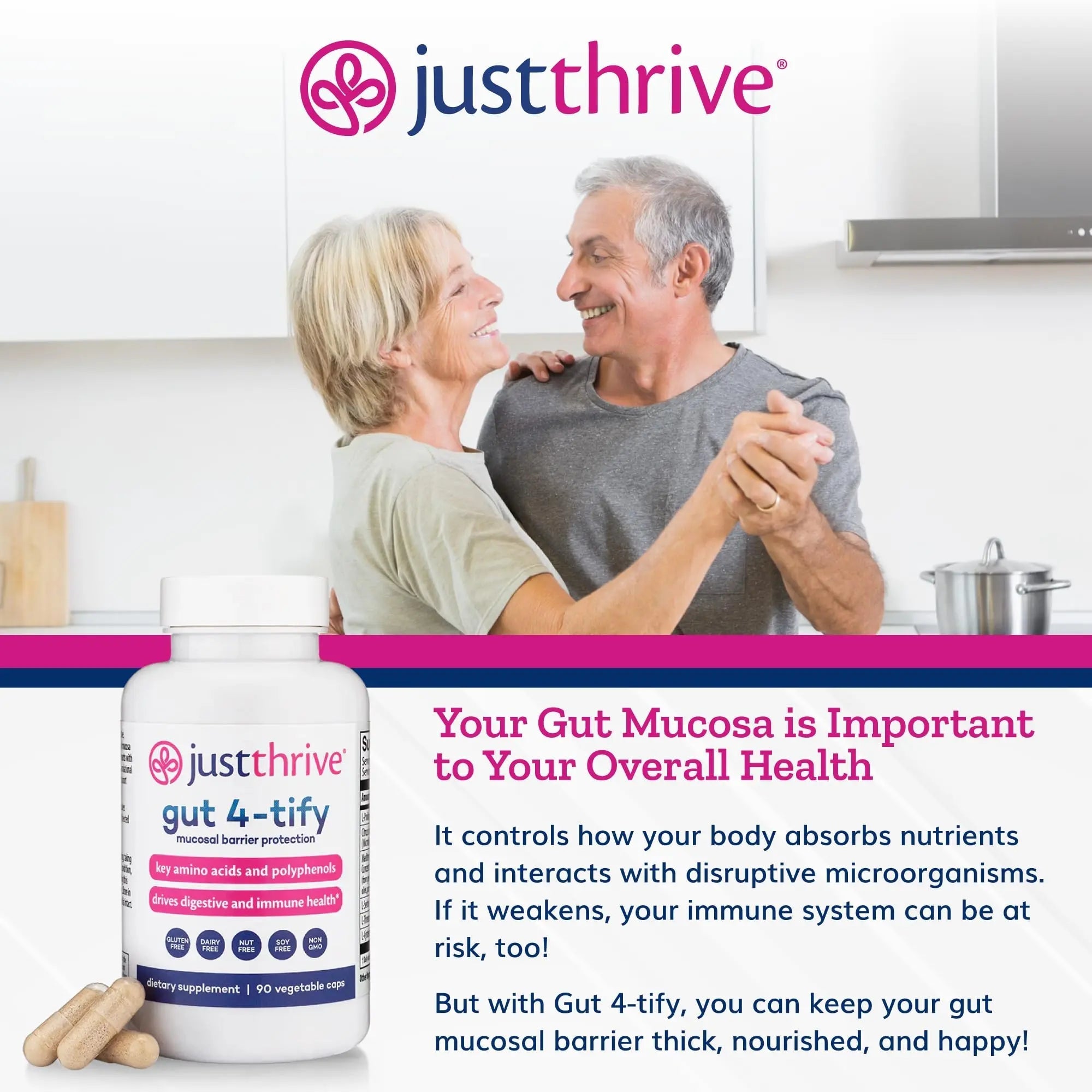 Just Thrive Gut 4-tify - Gut Health Supplements for Women and Men - Anti Bloat, 90 Vegetable Capsules - TrustMedUSA