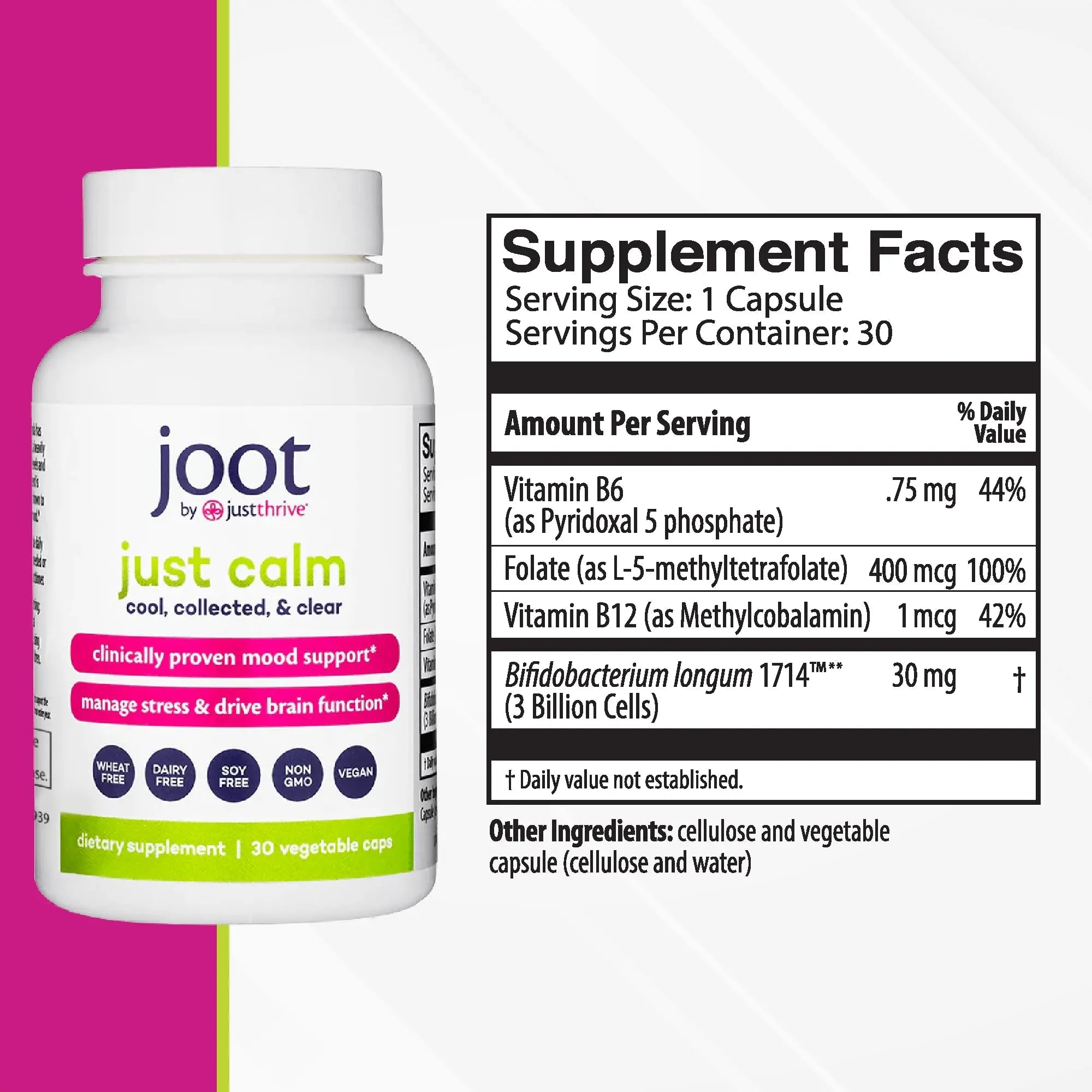 Just Thrive - Just Calm - Cortisol Manager - Calming, Memory, and Mood Support Supplement - Vegan, 30 Calm Capsules - TrustMedUSA