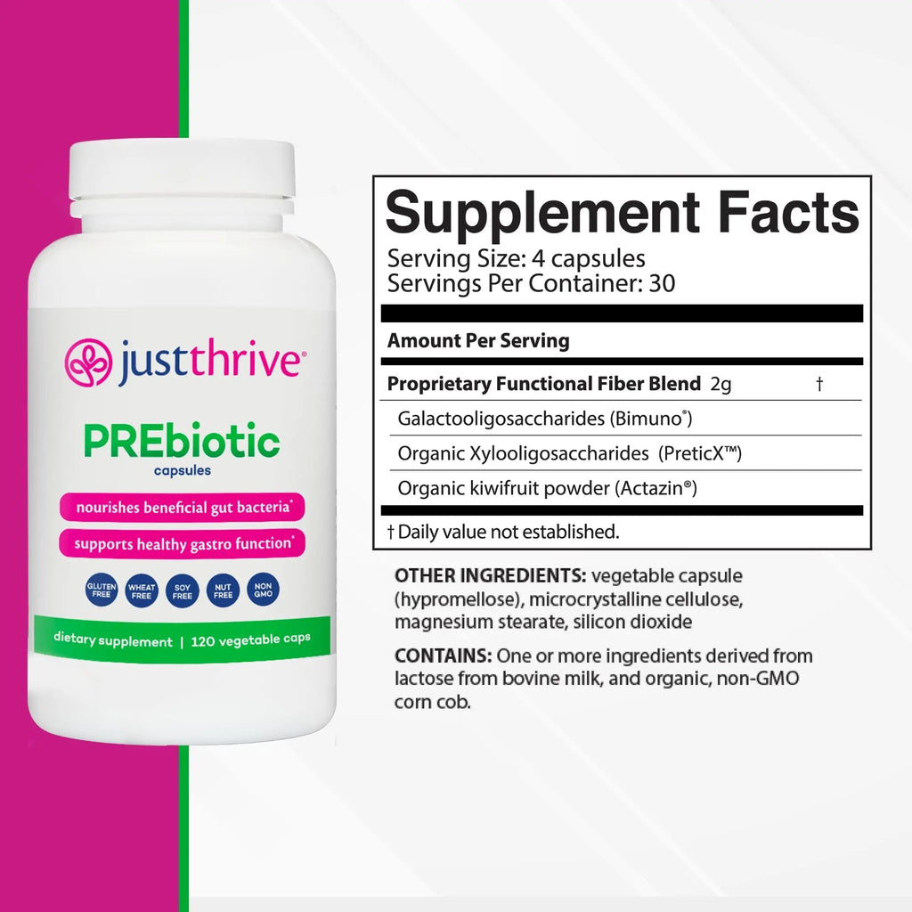 Just Thrive PREbiotic Capsules - Prebiotic Blend for Gut Health and Immune Support, 120 Caps - TrustMedUSA