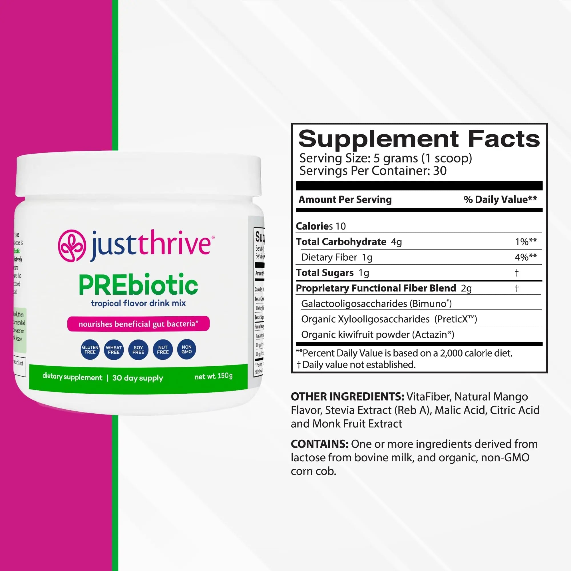 Just Thrive PREbiotic Powder - Digestive and Immune Support Supplement, 150 g - TrustMedUSA