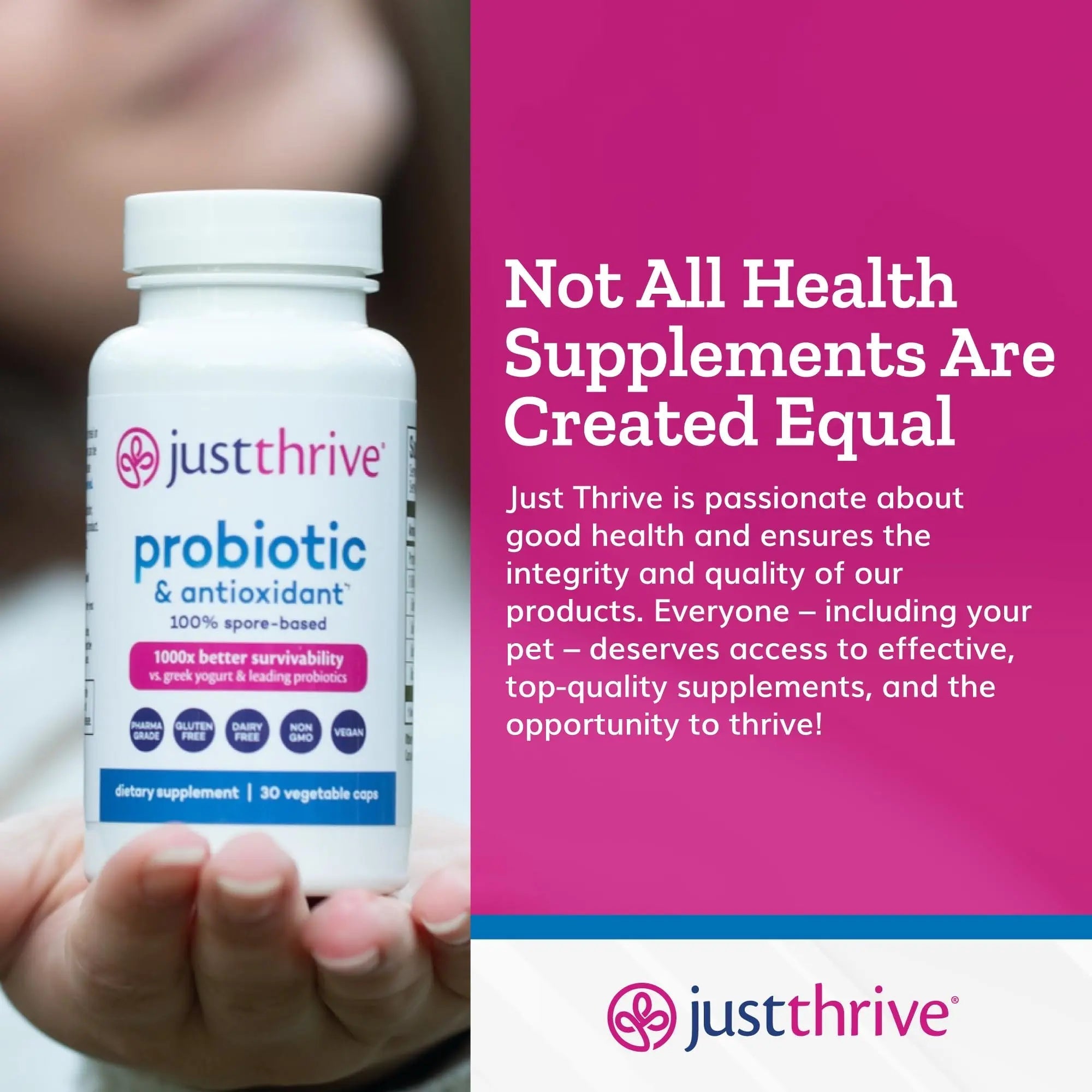 Just Thrive Probiotic & Antioxidant Supplement - 100% Spore-Based Digestive and Immune Support - Gluten Free, 30 Caps - TrustMedUSA