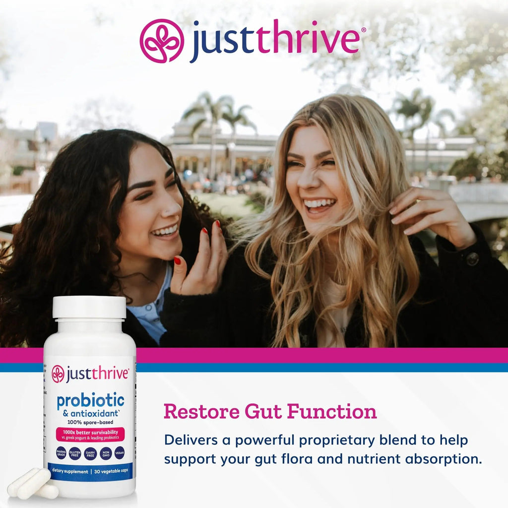 Just Thrive Probiotic & Antioxidant Supplement - 100% Spore-Based Digestive and Immune Support - Gluten Free, 30 Caps - TrustMedUSA