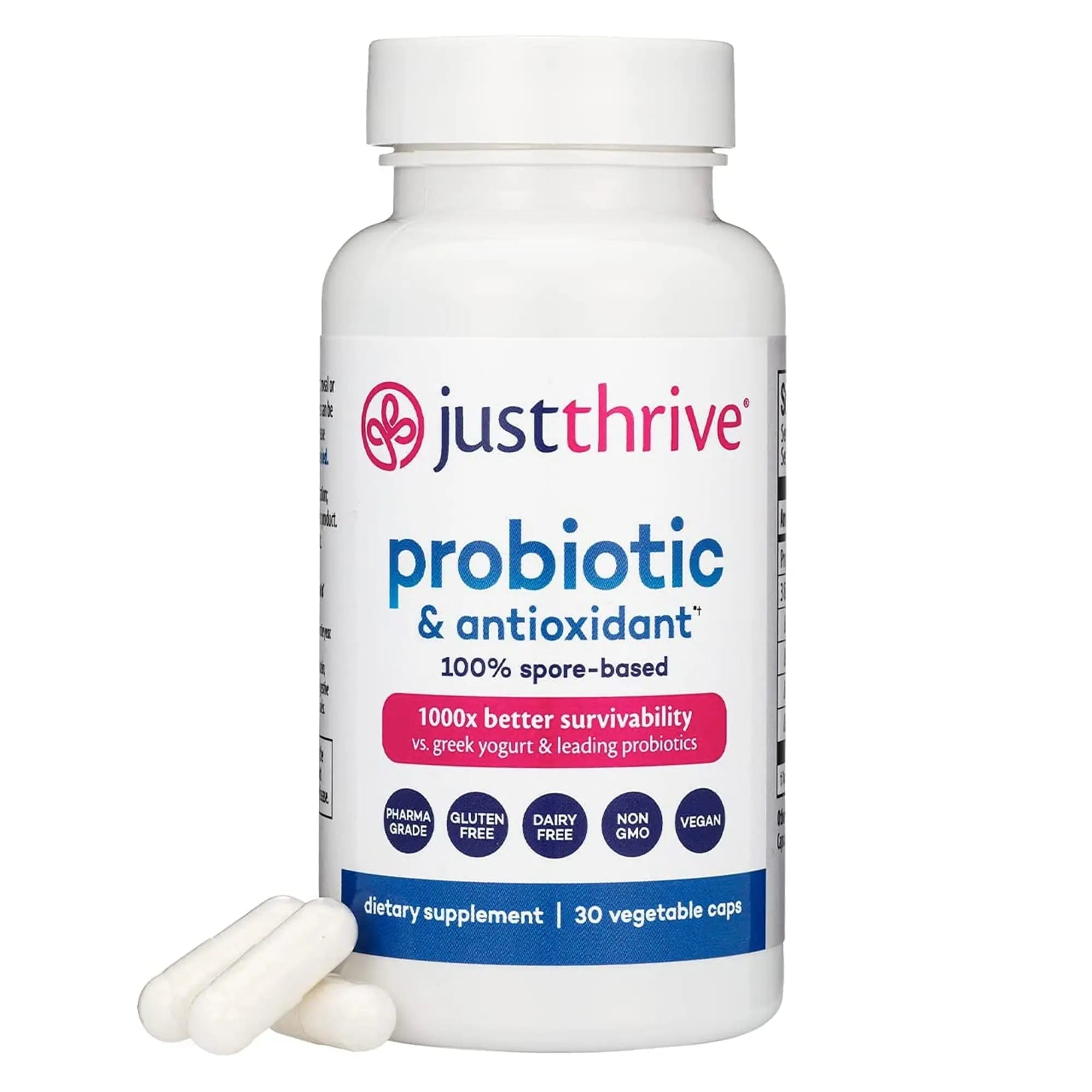 Just Thrive Probiotic & Antioxidant Supplement - 100% Spore-Based Digestive and Immune Support - Gluten Free, 30 Caps - TrustMedUSA