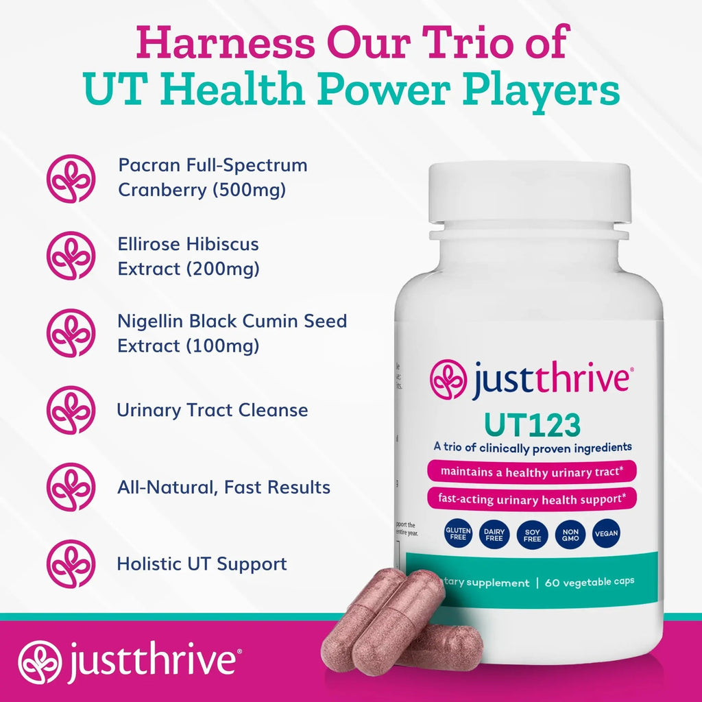 Just Thrive UT123 - Supports Urinary Tract Health for Women - Made with Cranberry, 60 Capsules - TrustMedUSA