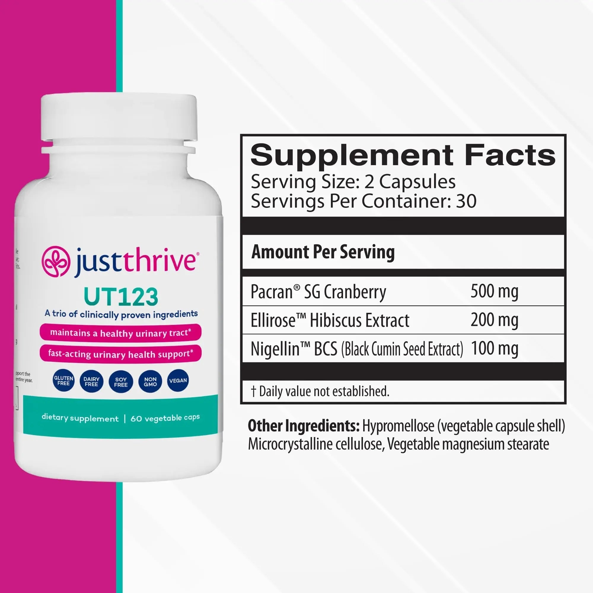 Just Thrive UT123 - Supports Urinary Tract Health for Women - Made with Cranberry, 60 Capsules - TrustMedUSA