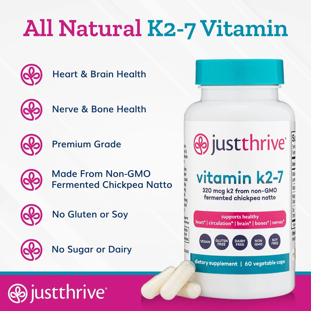 Just Thrive Vitamin K2-7 - Bone, Brain, and Heart Health K2 Vitamin Supplement, 60 Capsules - TrustMedUSA