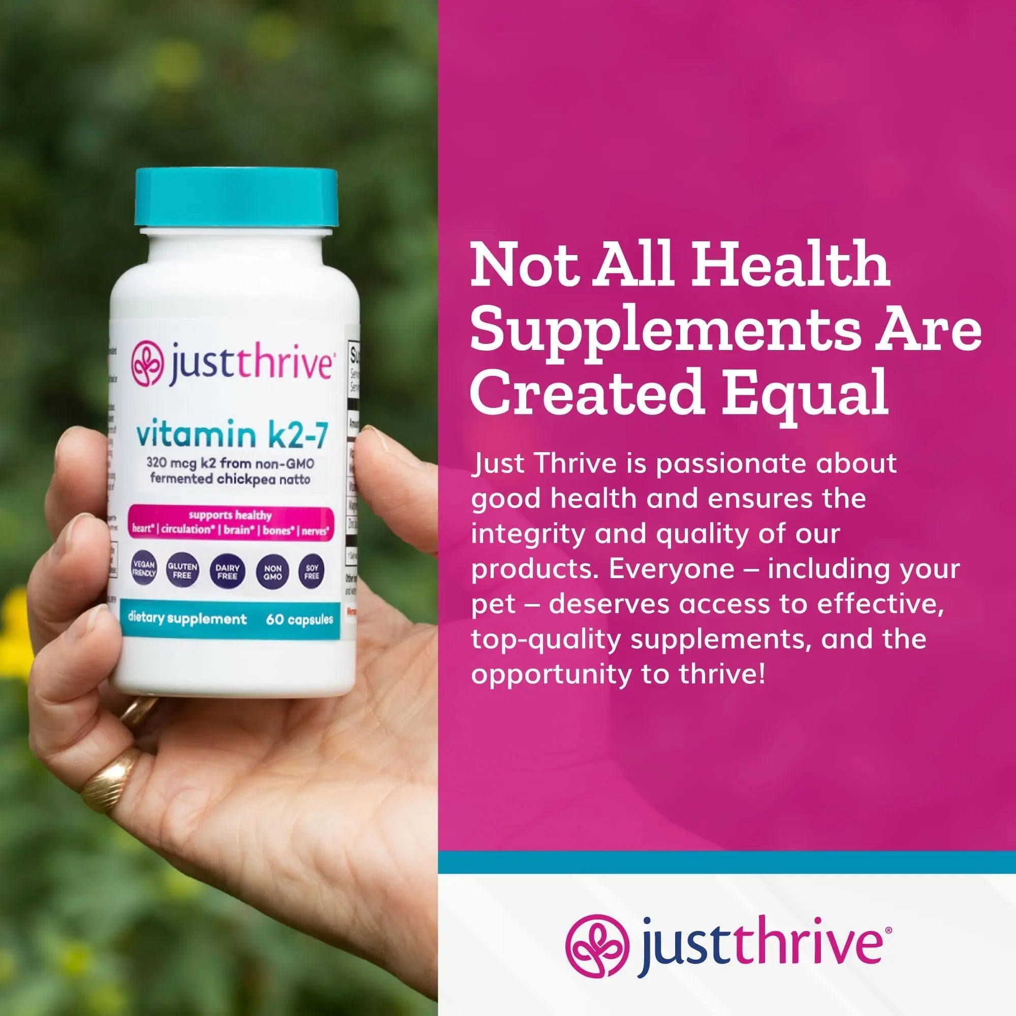 Just Thrive Vitamin K2-7 - Bone, Brain, and Heart Health K2 Vitamin Supplement, 60 Capsules - TrustMedUSA