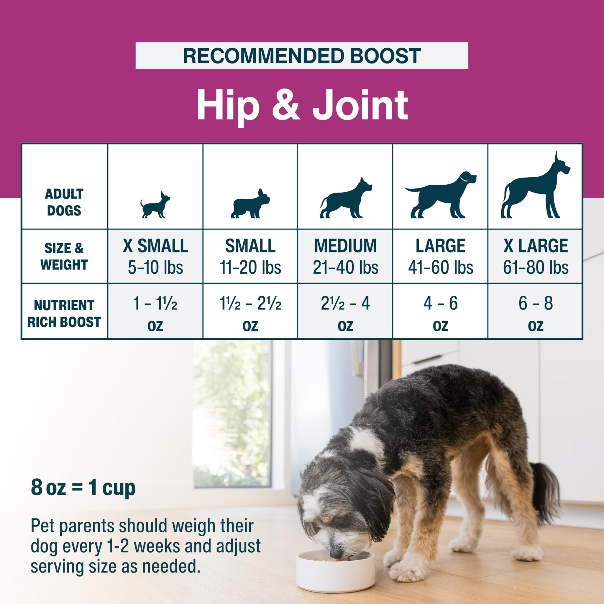 JustFoodForDogs JustFresh Boosts Hip & Joint Support Dog Food Toppers with Glucosamine to Support Hip Mobility & Joint Flexibility, Human-Grade Fresh Pet Meal Booster, 8 oz Pouches - 8 Pack - TrustMedUSA