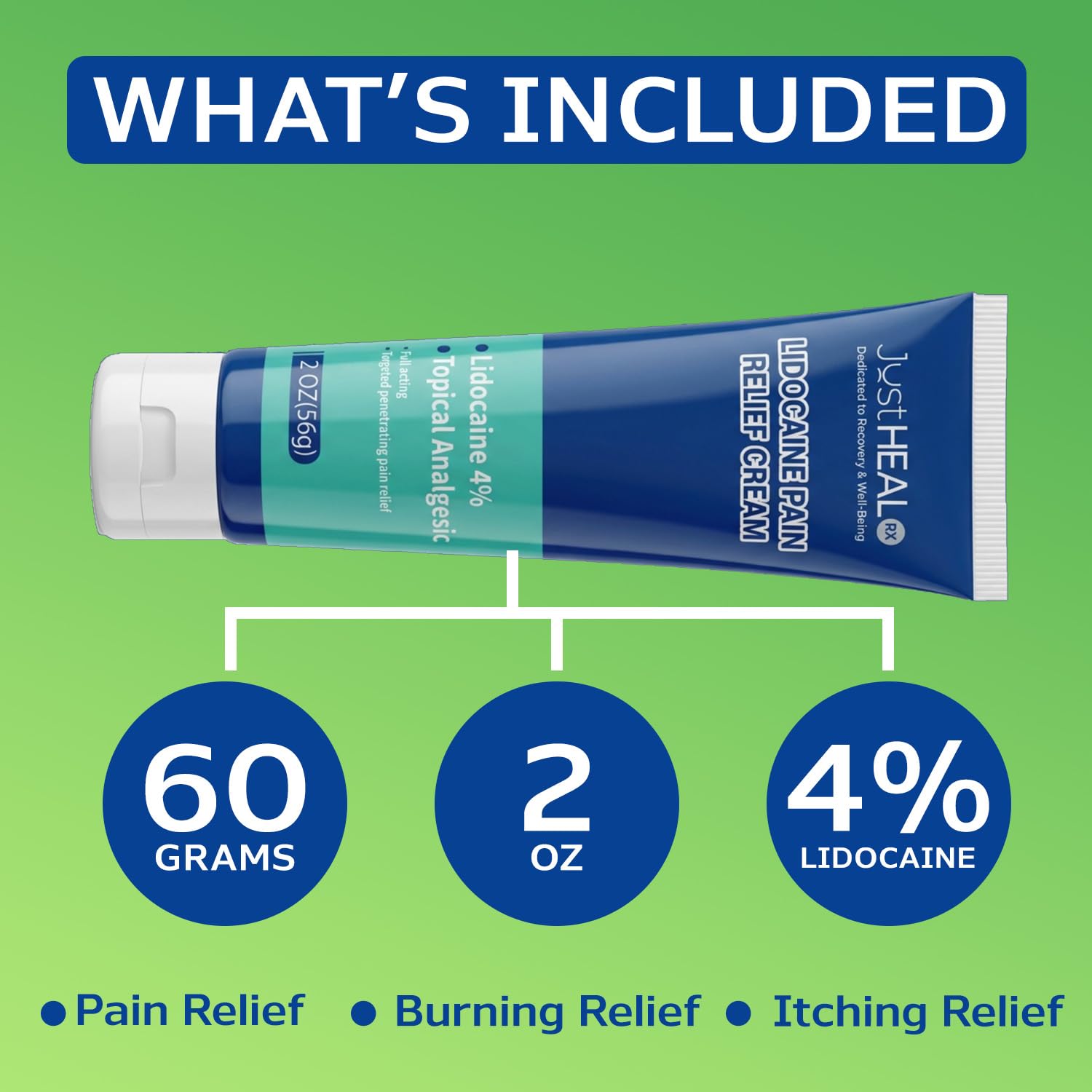 JustHeal RX Lidocaine Cream for Hemorrhoids | 2 OZ Tube – Fast-Acting 4% Lidocaine Numbing Cream & Topical Analgesic Cream for Anorectal Itch Relief | OTC Lidocaine Cream Maximum Strength - TrustMedUSA