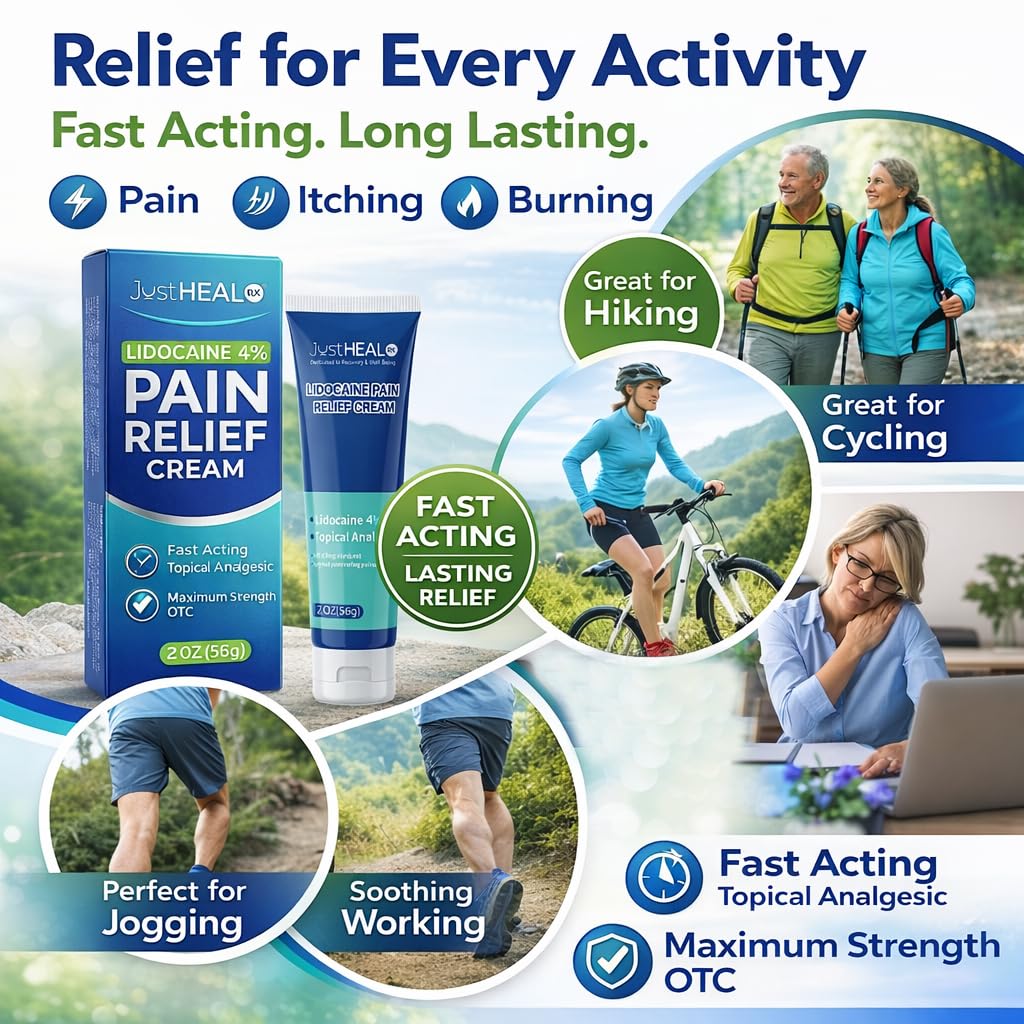 JustHeal RX Lidocaine Cream for Hemorrhoids | 2 OZ Tube – Fast-Acting 4% Lidocaine Numbing Cream & Topical Analgesic Cream for Anorectal Itch Relief | OTC Lidocaine Cream Maximum Strength - TrustMedUSA