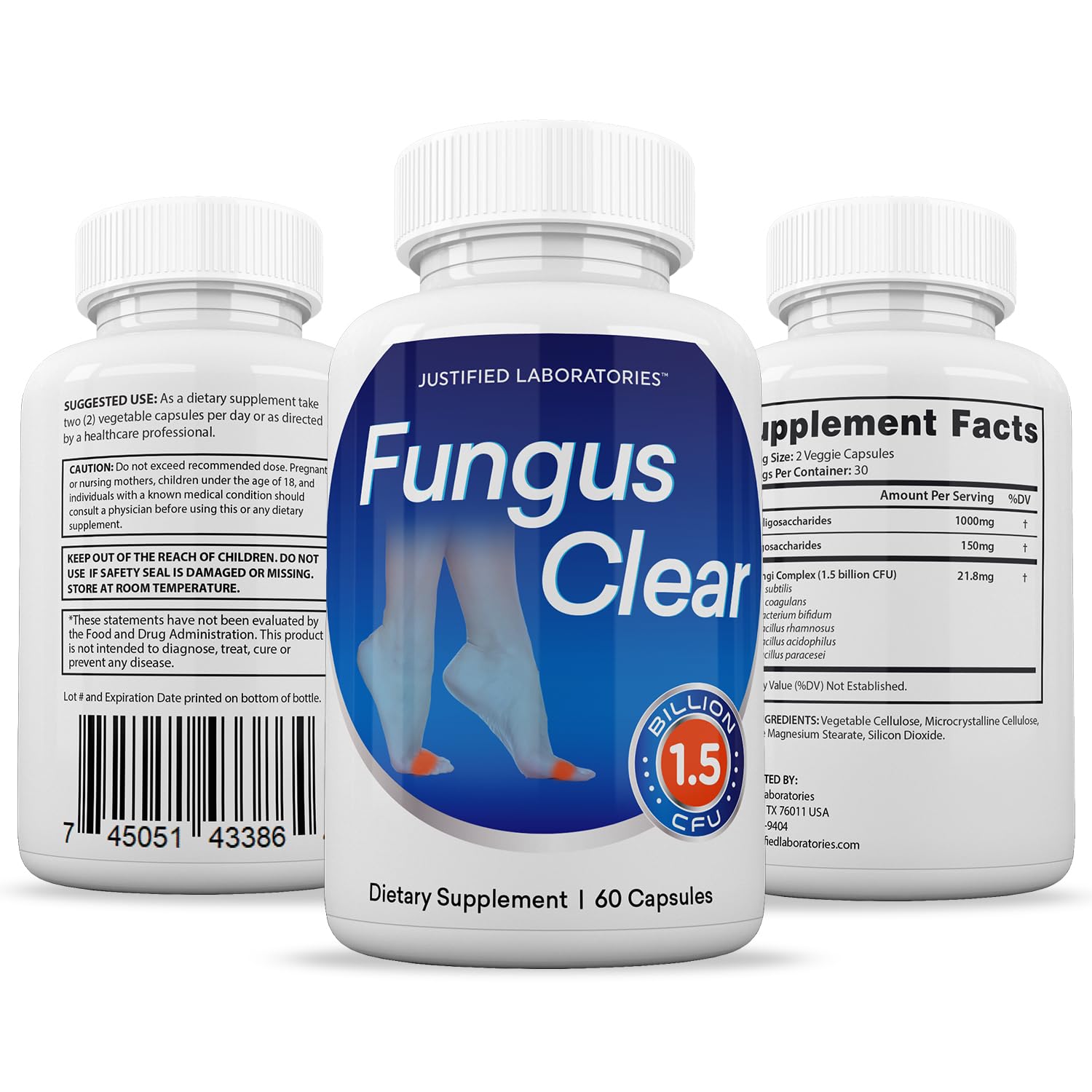 Justified Laboratories (2 Pack) Fungus Clear 1.5 Billion CFU Probiotic Pills 120 Capsules - TrustMedUSA