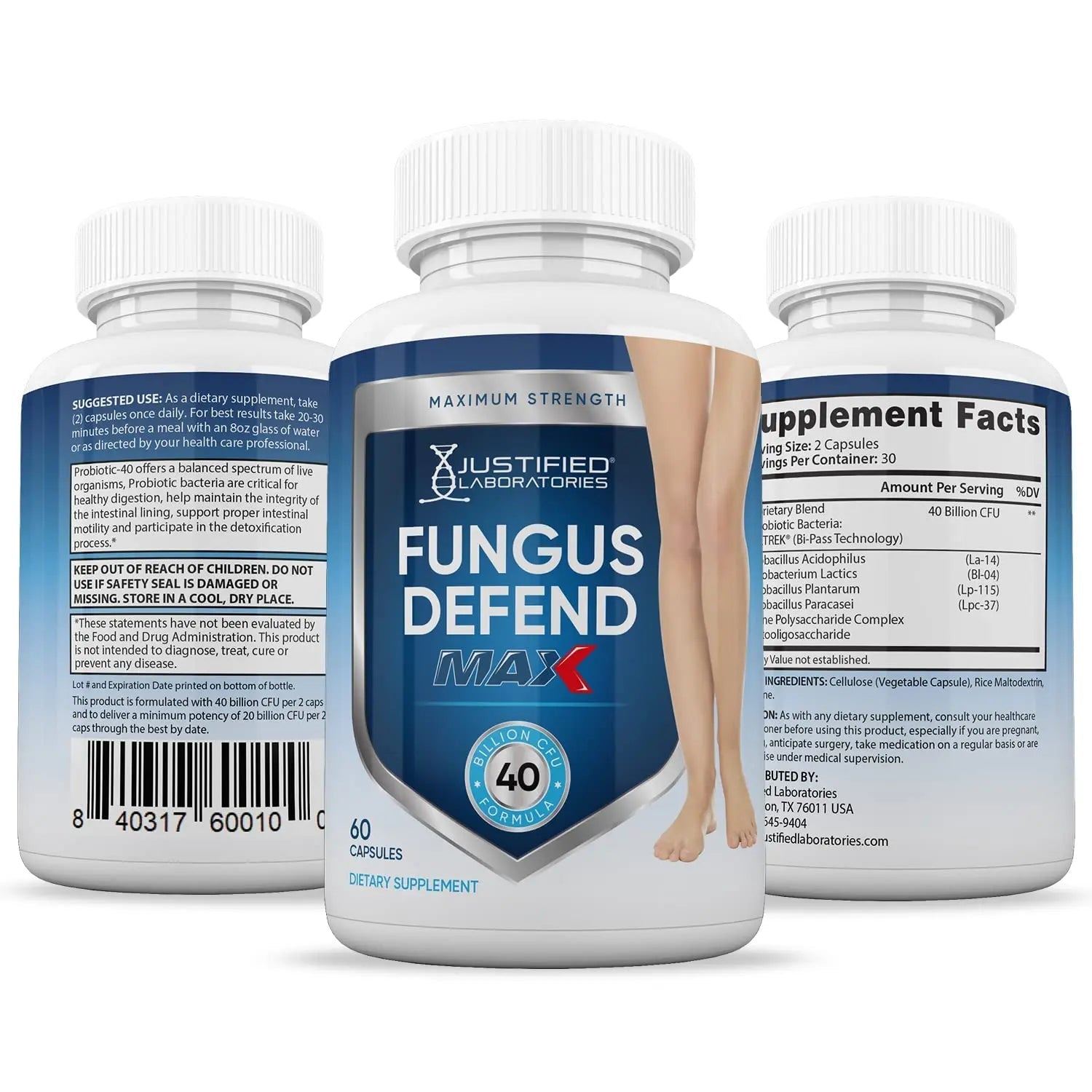 Justified Laboratories (3 Pack) Fungus Defend Max Pills 40 Billion CFU Probiotic 180 Capsules - TrustMedUSA