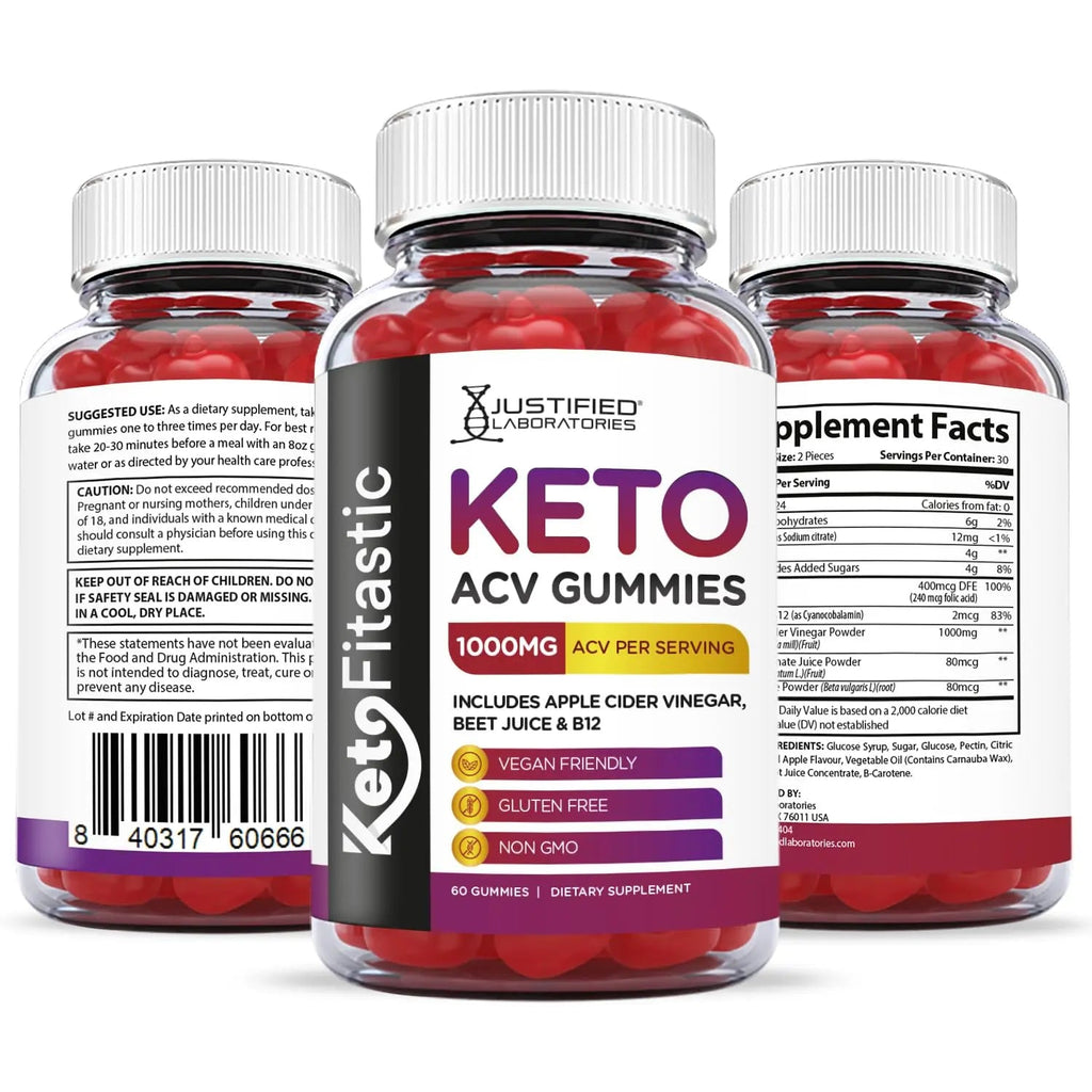 Justified Laboratories (3 Pack) Ketofitastic Keto Gummies 1000MG ACV with Pomegranate - TrustMedUSA