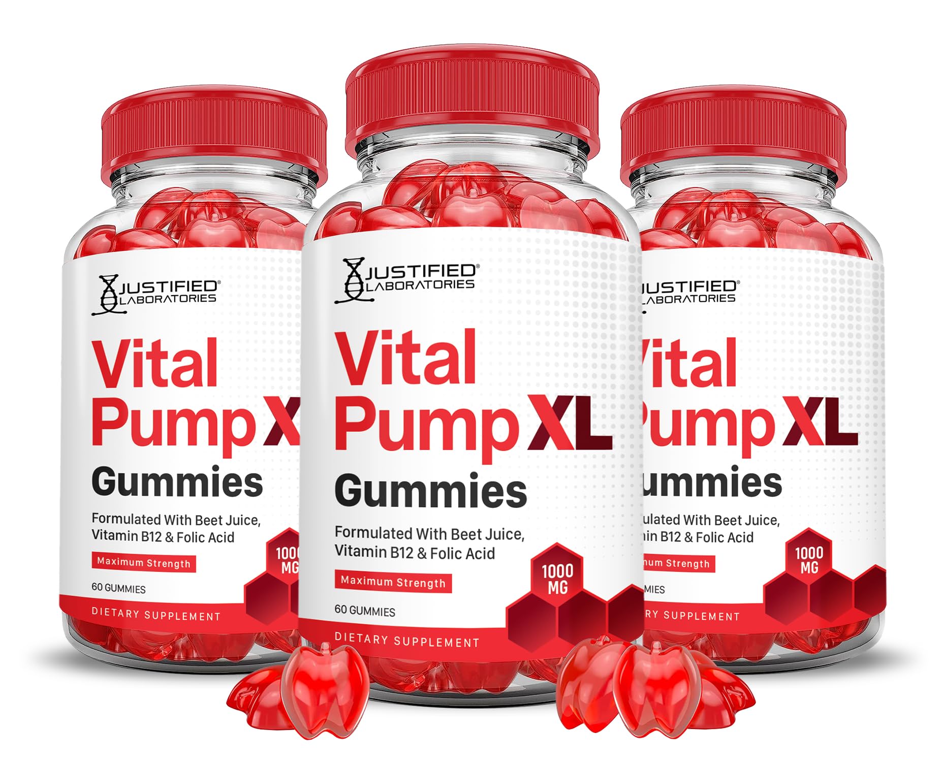 Justified Laboratories (3 Pack) Vital Pump XL Performance Gummies 1000MG Advanced Formula Vital PumpXL Formulated with Beet Juice ACV Pomegranate Beet Powder B12 Vegan Non GMO 180 Gummys - TrustMedUSA