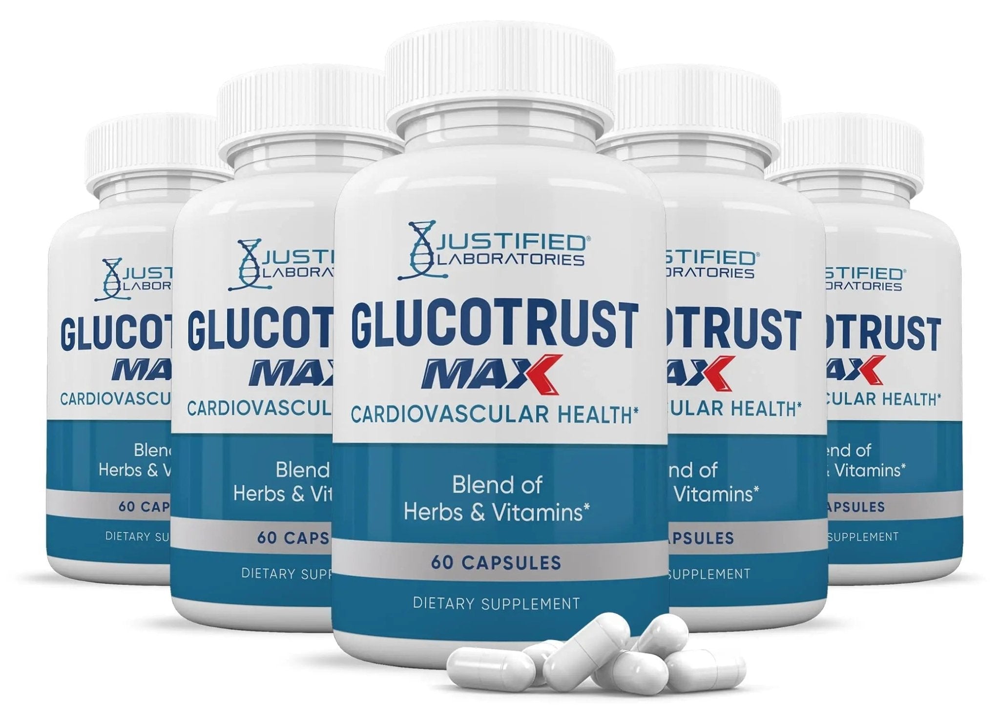 Justified Laboratories (5 Pack) Glucotrust Max 1295MG Formula Supplement Pills 300 cap - TrustMedUSA