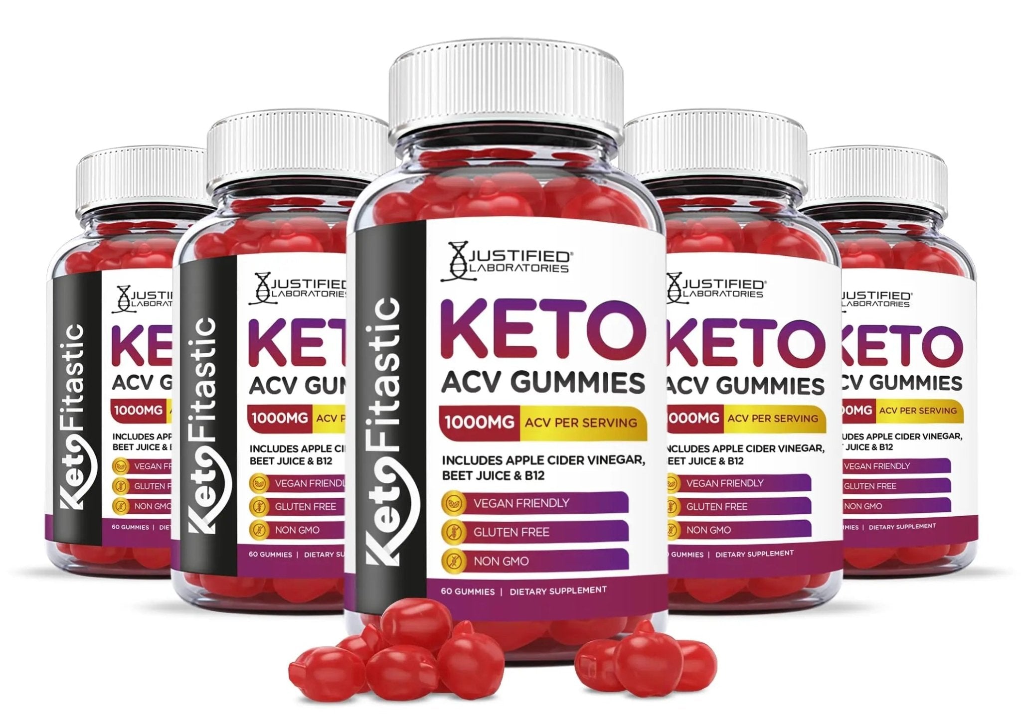 Justified Laboratories (5 Pack) Ketofitastic Keto Gummies 1000MG ACV with Pomegranate - TrustMedUSA