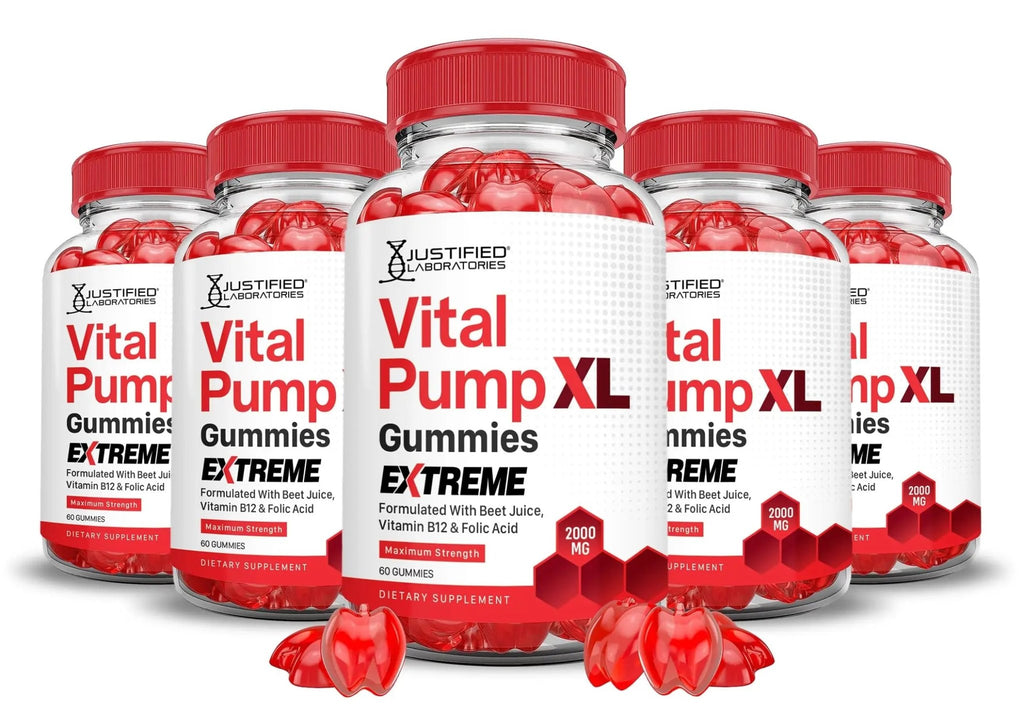 Justified Laboratories (5 Pack) Vital Pump XL Extreme 2000MG Performance Gummies Vital PumpXL Advanced Formula Formulated with Beet Juice ACV Pomegranate Powder B12 Vegan Non GMO 300 Gummys - TrustMedUSA