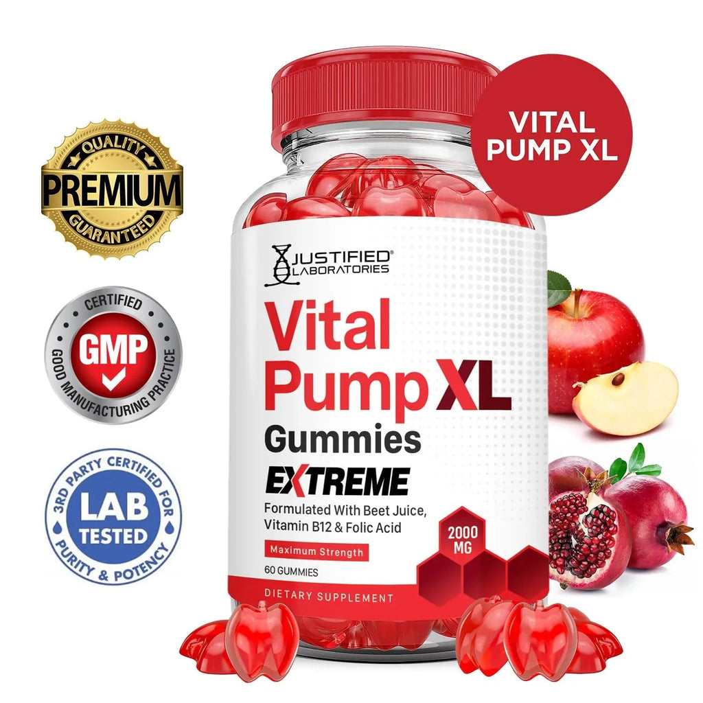 Justified Laboratories (5 Pack) Vital Pump XL Extreme 2000MG Performance Gummies Vital PumpXL Advanced Formula Formulated with Beet Juice ACV Pomegranate Powder B12 Vegan Non GMO 300 Gummys - TrustMedUSA