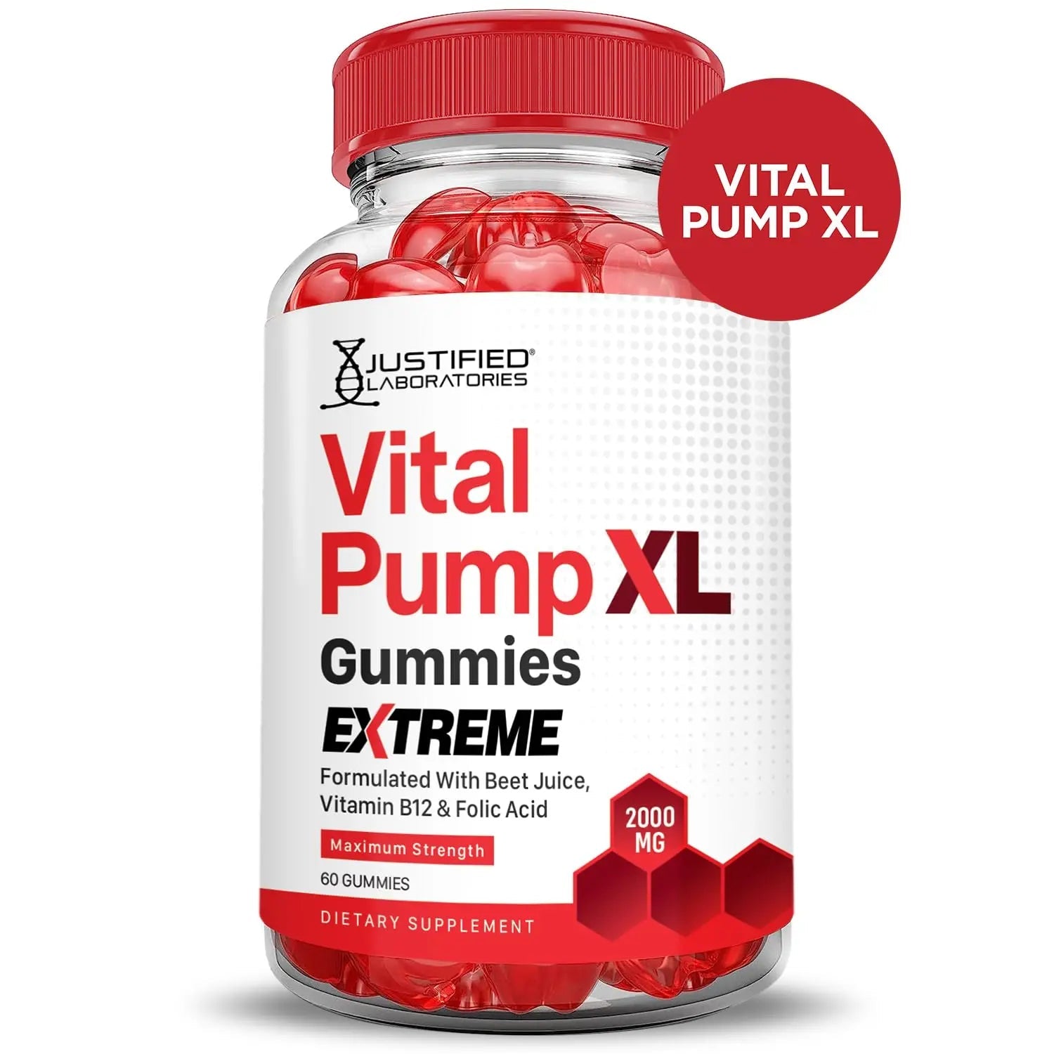 Justified Laboratories (5 Pack) Vital Pump XL Extreme 2000MG Performance Gummies Vital PumpXL Advanced Formula Formulated with Beet Juice ACV Pomegranate Powder B12 Vegan Non GMO 300 Gummys - TrustMedUSA