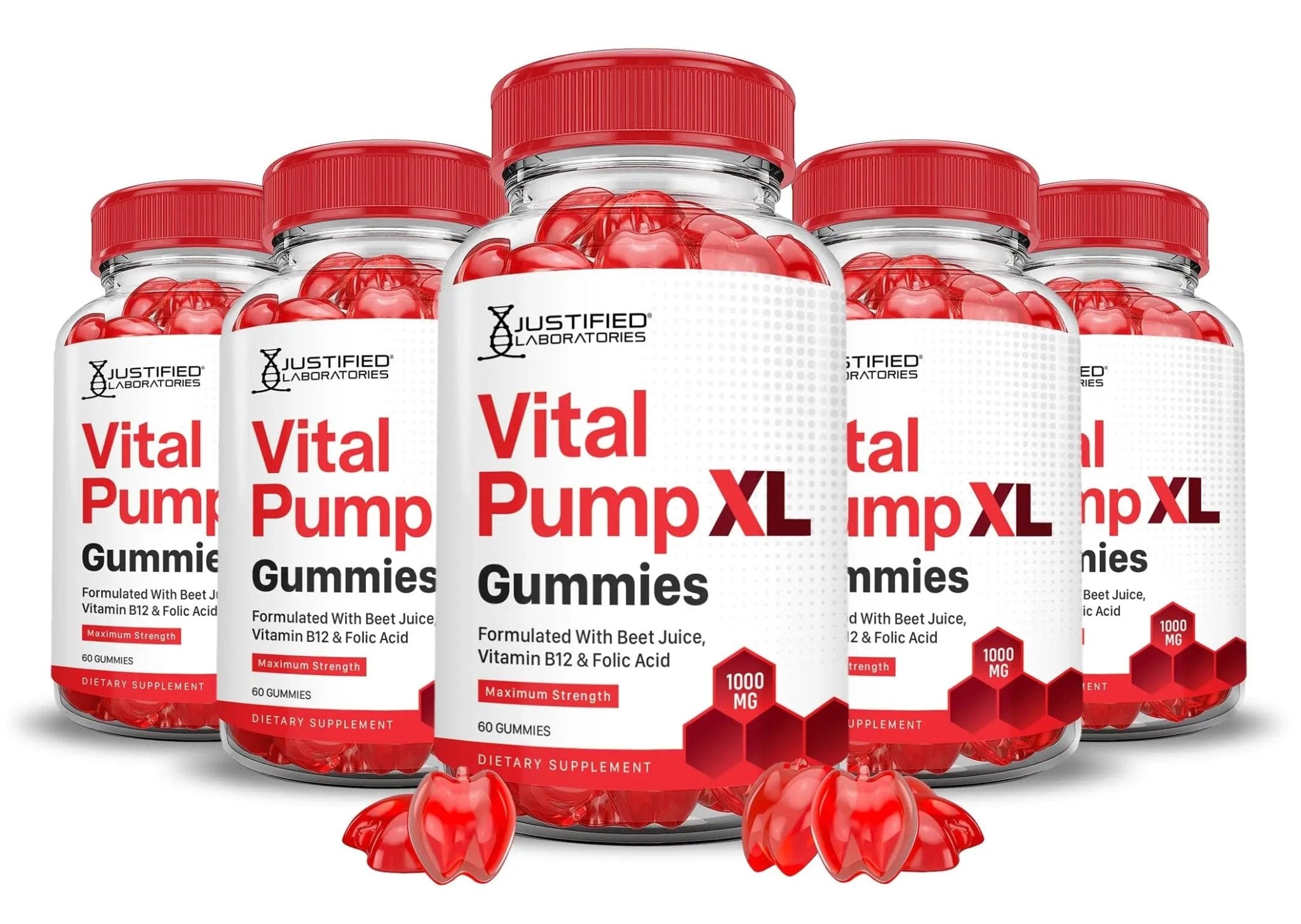 Justified Laboratories (5 Pack) Vital Pump XL Performance Gummies 1000MG Advanced Formula Vital PumpXL Formulated with Beet Juice ACV Pomegranate Beet Powder B12 Vegan Non GMO 300 Gummys - TrustMedUSA