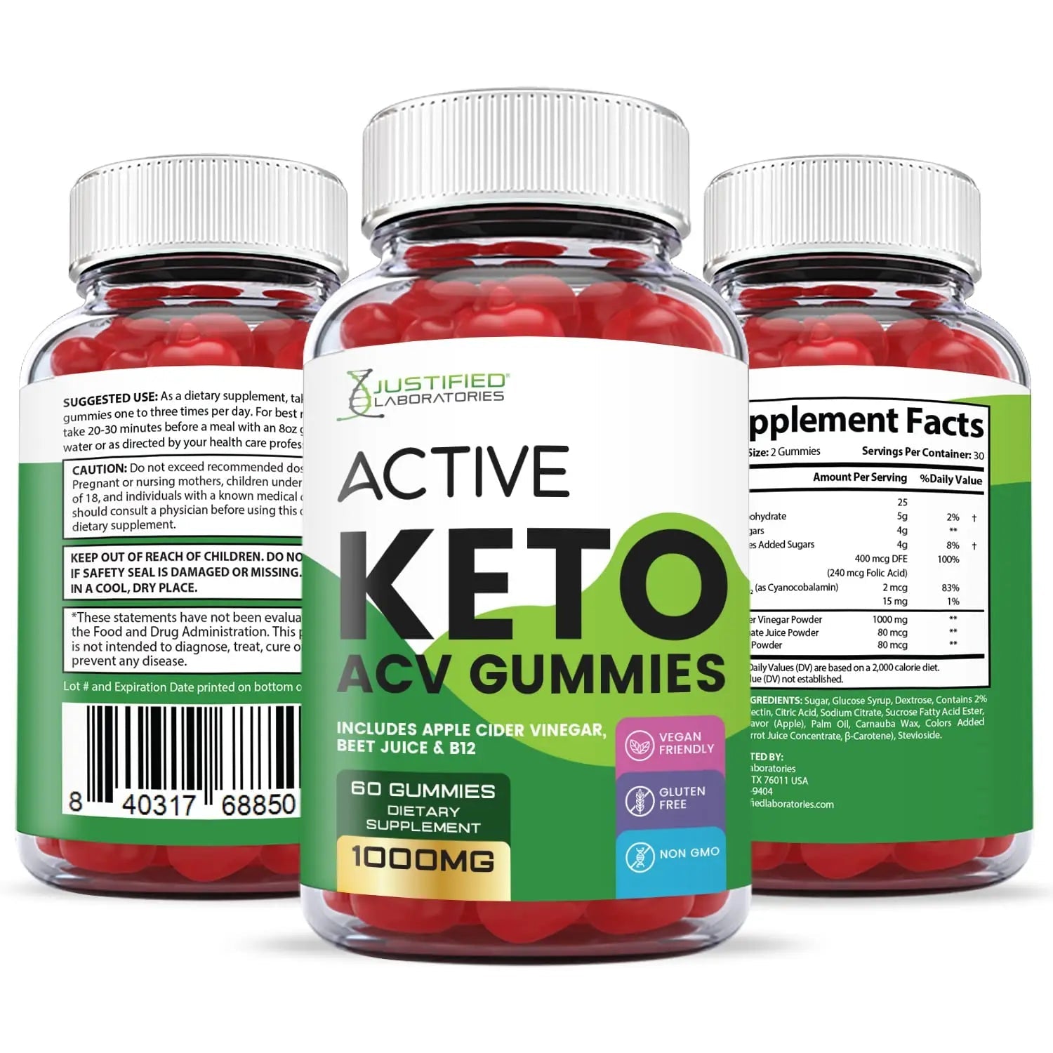 Justified Laboratories Active Keto ACV Gummies 1000MG with Pomegranate Juice Beet - TrustMedUSA