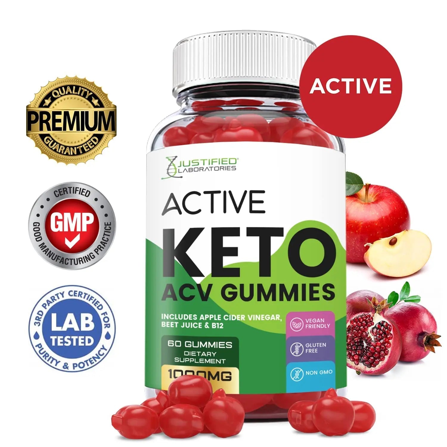 Justified Laboratories Active Keto ACV Gummies 1000MG with Pomegranate Juice Beet - TrustMedUSA
