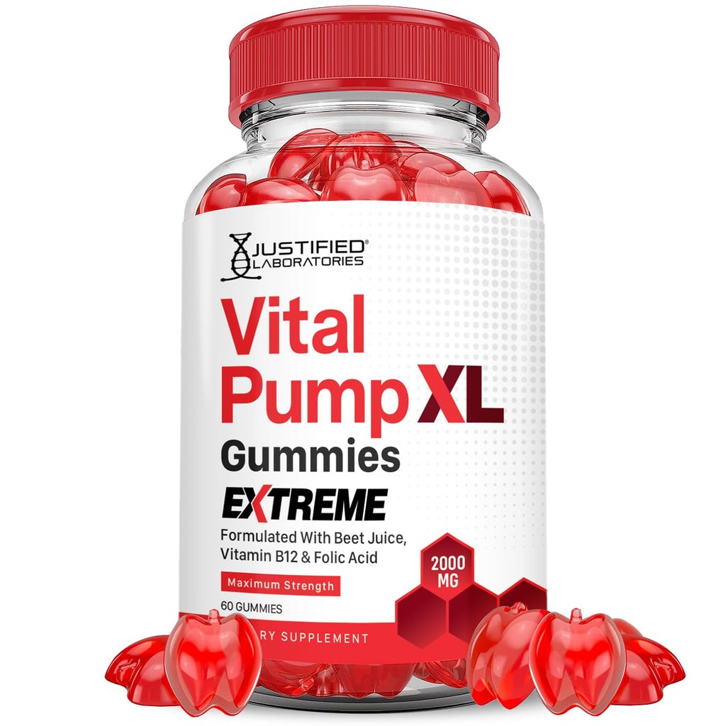 Justified Laboratories Vital Pump XL Extreme 2000MG Performance Gummies Vital PumpXL Advanced Formula Formulated with Beet Juice ACV Pomegranate Powder B12 Vegan Non GMO 60 Gummys - TrustMedUSA