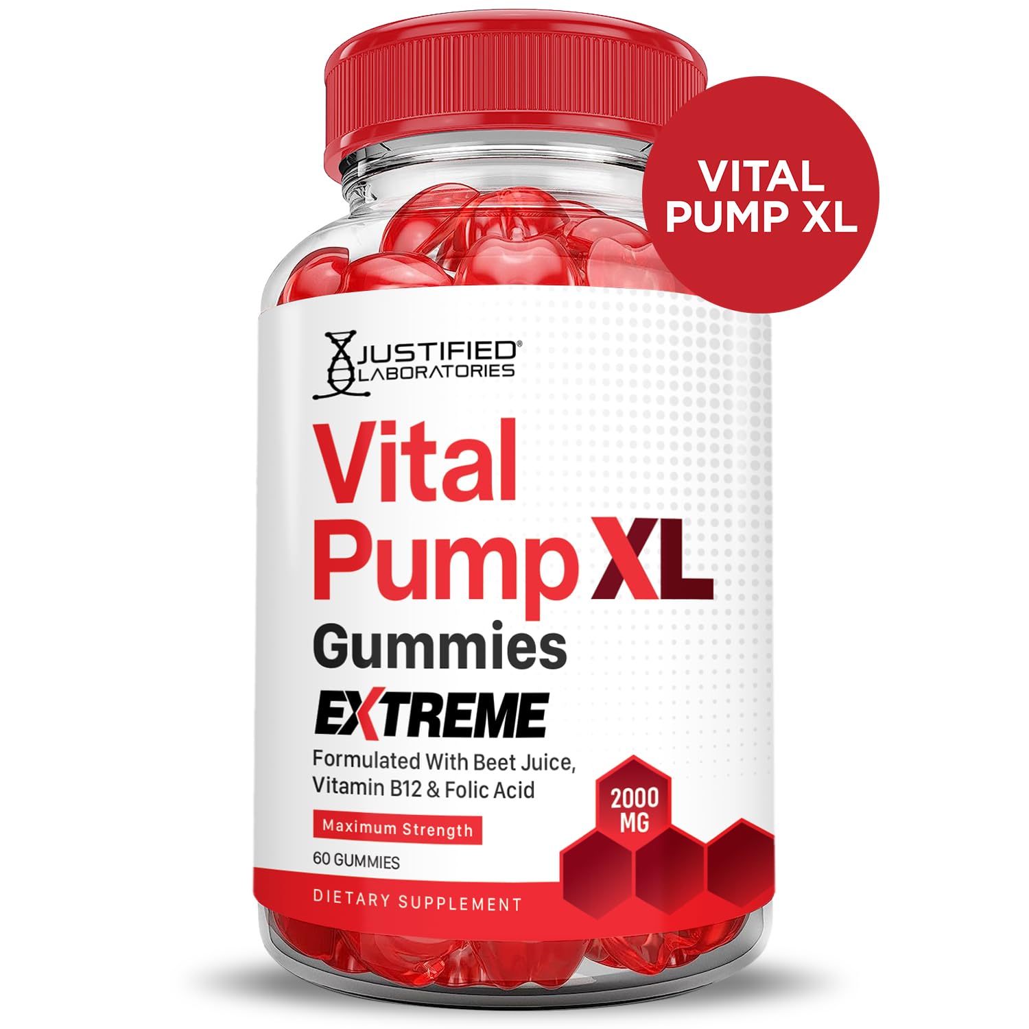 Justified Laboratories Vital Pump XL Extreme 2000MG Performance Gummies Vital PumpXL Advanced Formula Formulated with Beet Juice ACV Pomegranate Powder B12 Vegan Non GMO 60 Gummys - TrustMedUSA