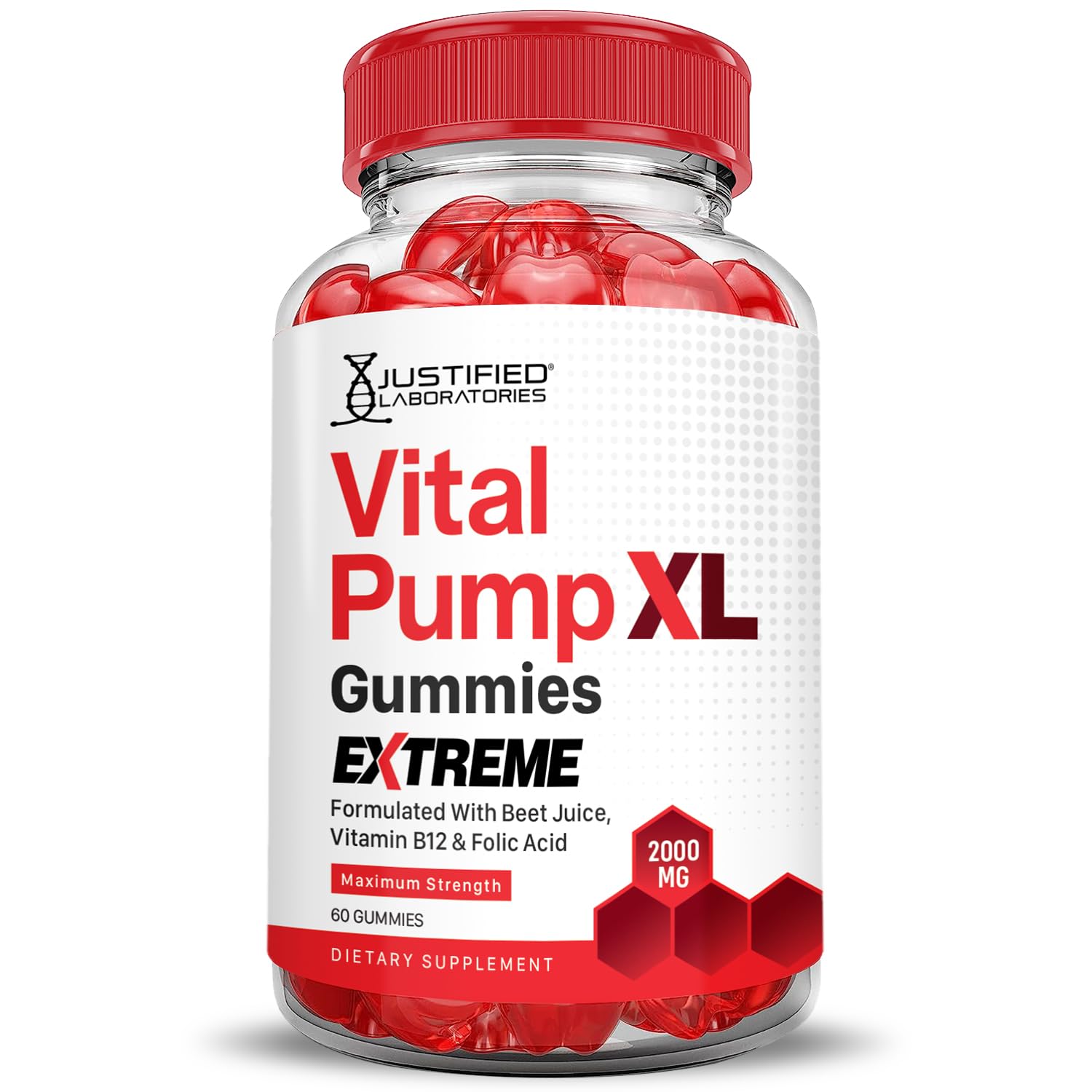 Justified Laboratories Vital Pump XL Extreme 2000MG Performance Gummies Vital PumpXL Advanced Formula Formulated with Beet Juice ACV Pomegranate Powder B12 Vegan Non GMO 60 Gummys - TrustMedUSA