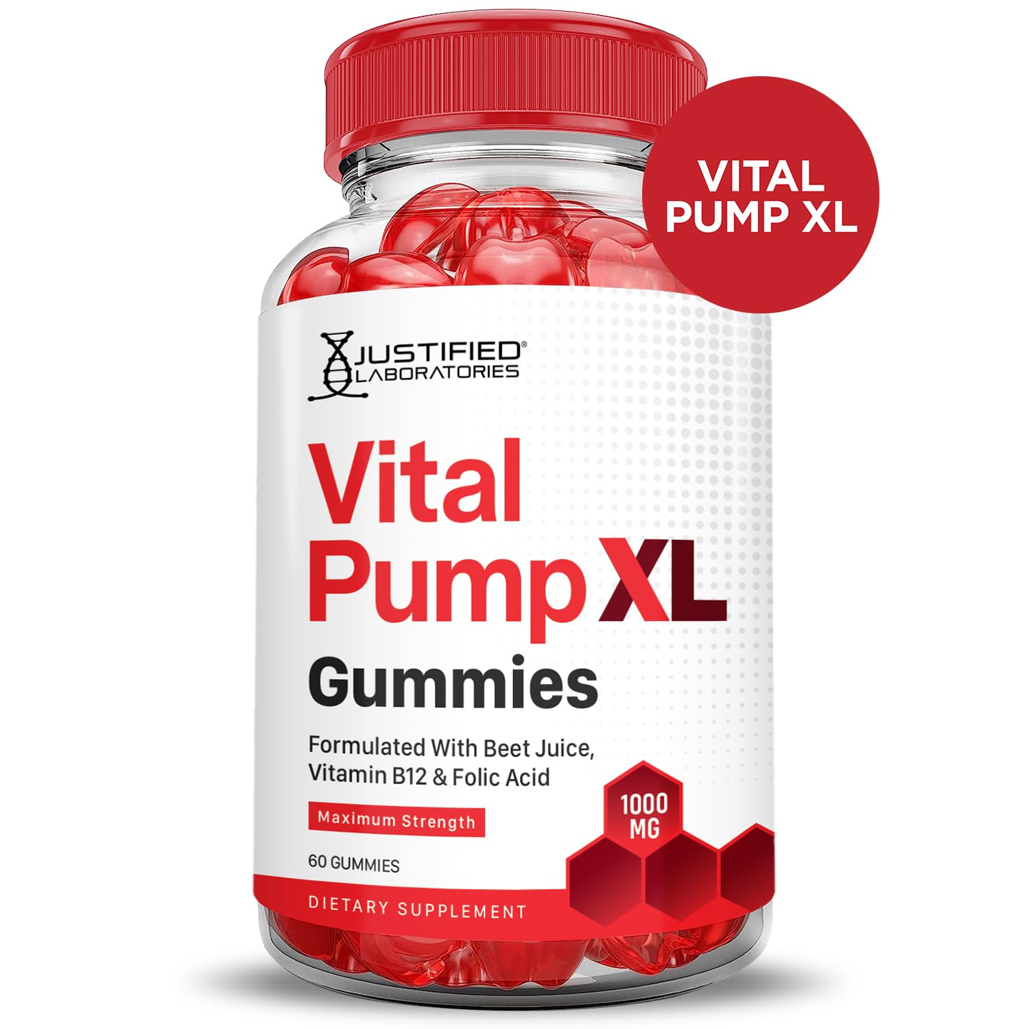 Justified Laboratories Vital Pump XL Performance Gummies 1000MG Advanced Formula Vital PumpXL Formulated with Beet Juice ACV Pomegranate Beet Powder B12 Vegan Non GMO 60 Gummys - TrustMedUSA