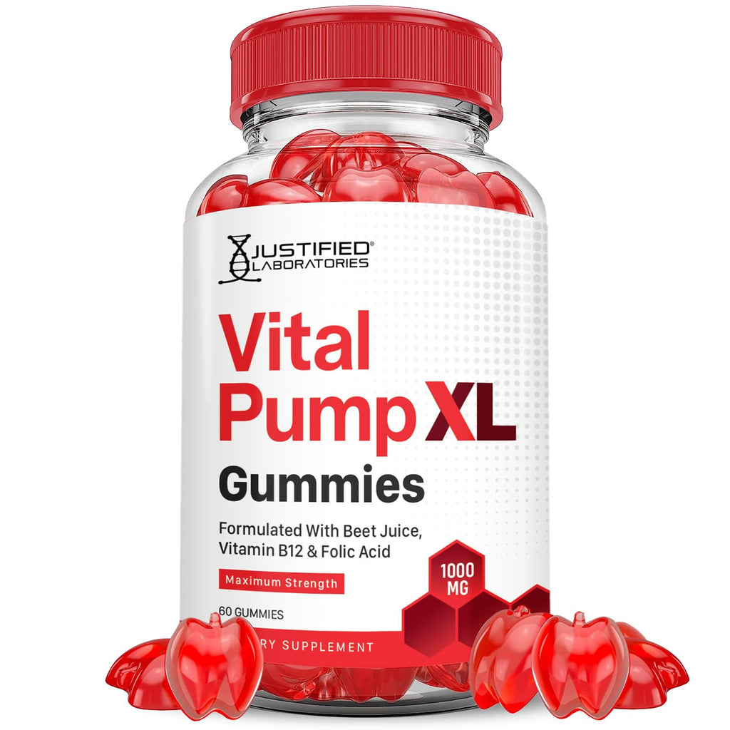 Justified Laboratories Vital Pump XL Performance Gummies 1000MG Advanced Formula Vital PumpXL Formulated with Beet Juice ACV Pomegranate Beet Powder B12 Vegan Non GMO 60 Gummys - TrustMedUSA