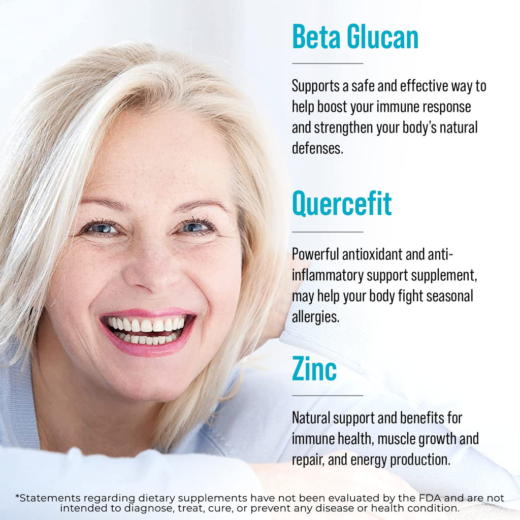Juvenon AgeRenew Beta Glucan Anti Aging Immunity Support Supplement, Beta Glucan with Zinc Quercetin for Immune Defense Boost - TrustMedUSA