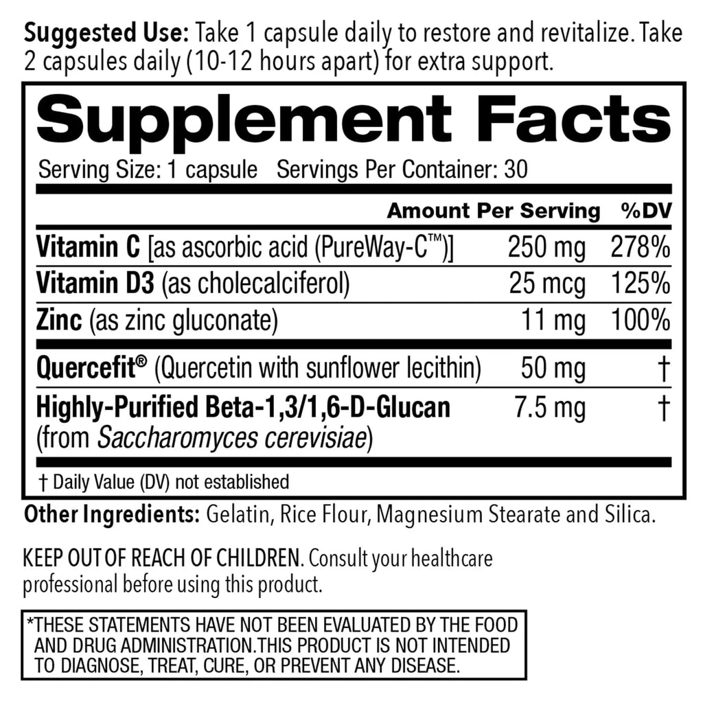 Juvenon AgeRenew Beta Glucan Anti Aging Immunity Support Supplement, Beta Glucan with Zinc Quercetin for Immune Defense Boost - TrustMedUSA