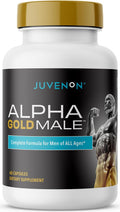 Juvenon Alpha Gold Male Testosterone Booster for Men - T-Support & Male Vitality with KSM-66 Ashwagandha + Fenugreek + Boron Citrate + Saw Palmetto, Non-GMO Vegetarian Capsules - TrustMedUSA